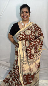 Vriksham Brown With Printed Cotton Mulmul Saree-VS4626